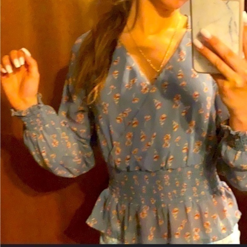 Japna Wrap floral long sleeved ruffled top